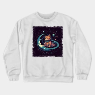 Cute Cat Floating in Space Crewneck Sweatshirt